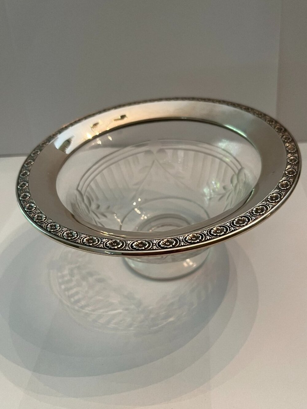 Sterling Silver rimmed crystal candy dish